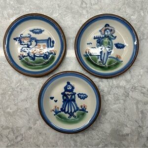 M.A. Hadley Pottery Set of 3 Trinket Dish 4”  Coasters Copper Back